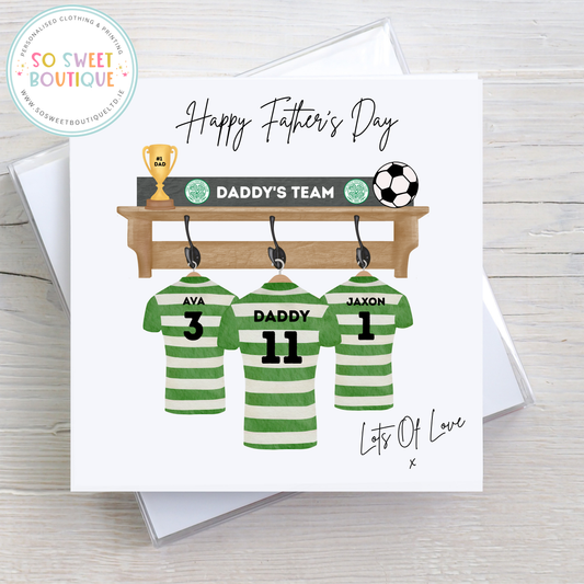 Green Stripe Jersey Football Team Personalised Father's Day Card