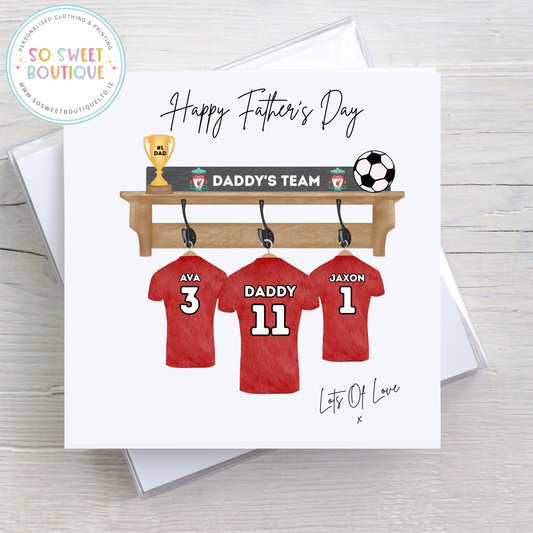 Red Jersey Football Team Personalised Father's Day Card