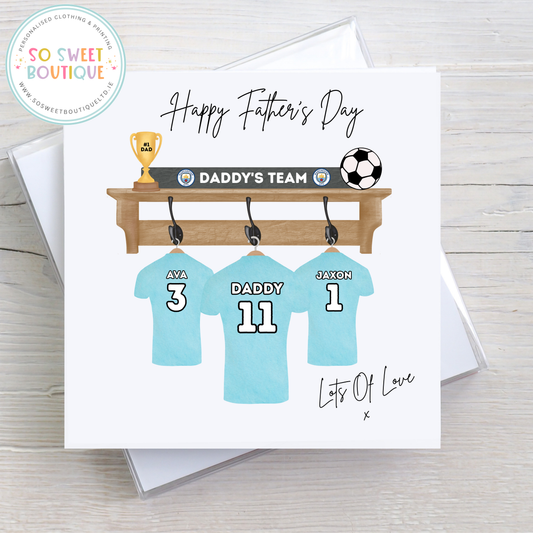 Light Blue Jersey Football Team Personalised Father's Day Card