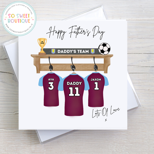 Maroon & Blue Jersey Football Team Personalised Father's Day Card