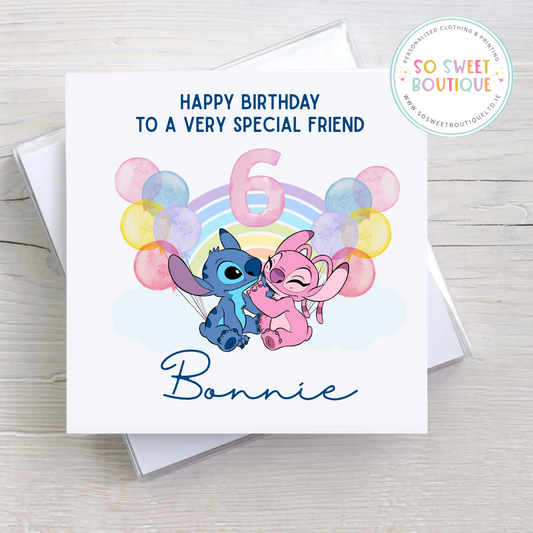 Stitch & Angel Personalised Birthday Card