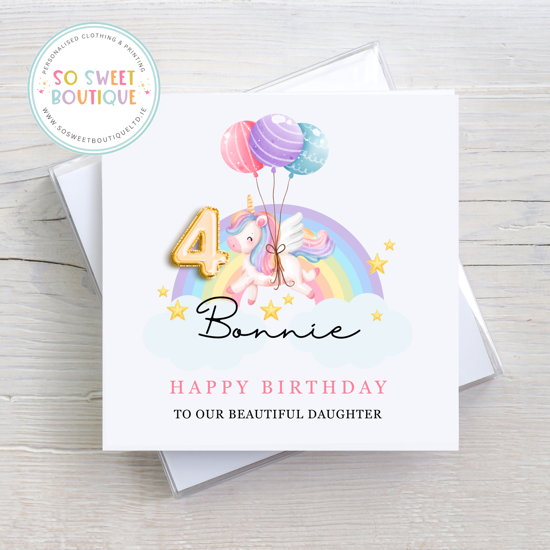 Unicorn Personalised Birthday Card - SoSweetBoutiqueLtd