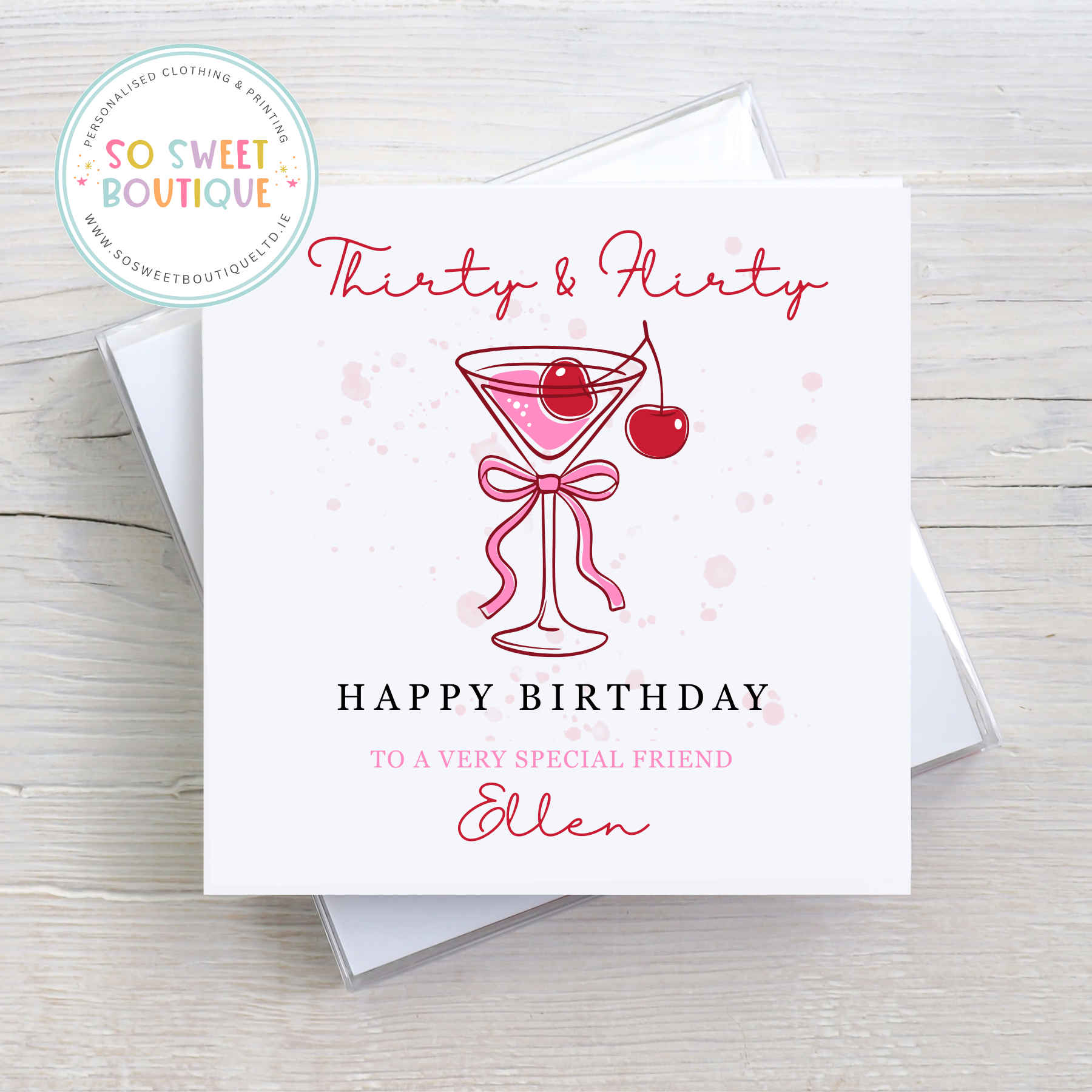 Thirty & Flirty themed Personalised Birthday Card - SoSweetBoutiqueLtd