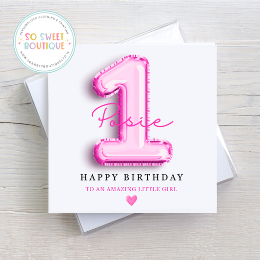Pink Foil Balloon themed Personalised Birthday Card - SoSweetBoutiqueLtd