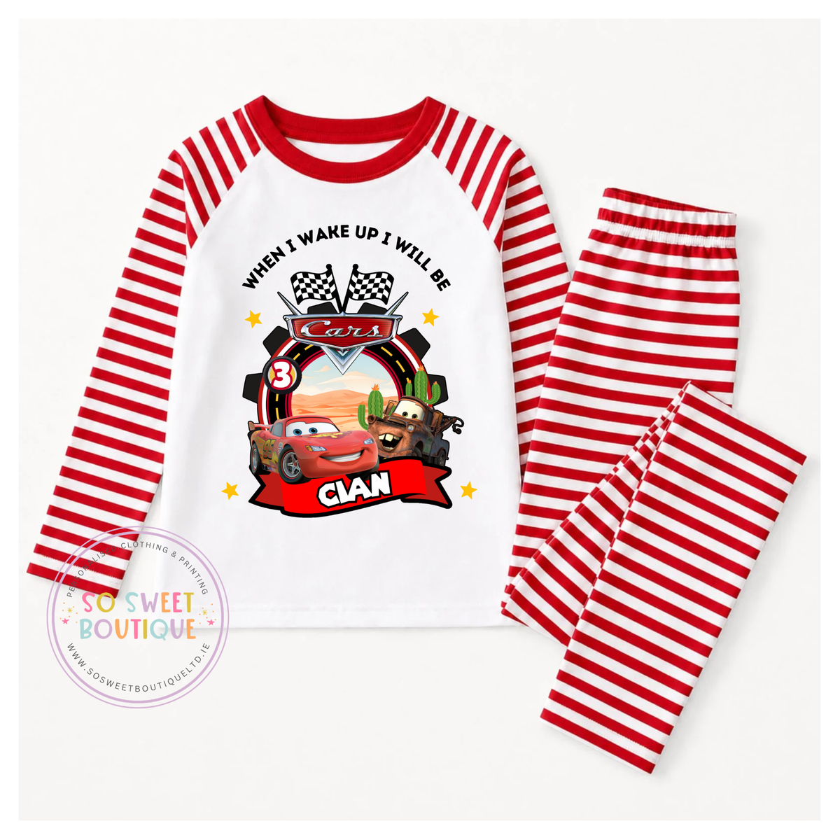 Lightning McQueen Cars When I Wake Up Personalised Birthday Pyjamas