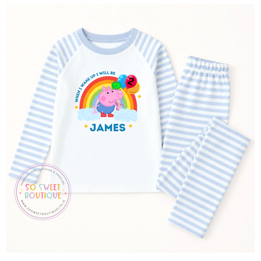 George Pig personalized birthday pajamas from SoSweetBoutiqueLtd, featuring fun character print and soft fabric for kids.