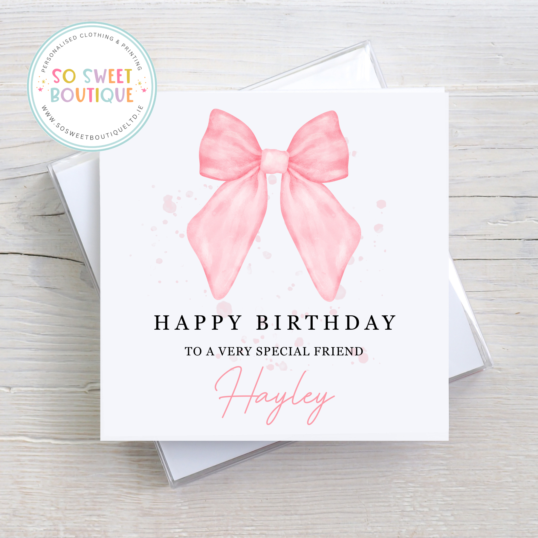 Bow themed Personalised Birthday Card - SoSweetBoutiqueLtd
