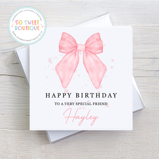 Bow themed Personalised Birthday Card - SoSweetBoutiqueLtd