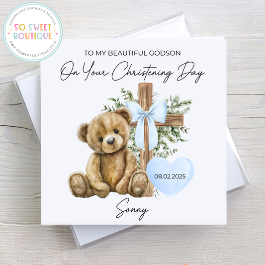 Blue Bear Christening Day Card - SoSweetBoutiqueLtd