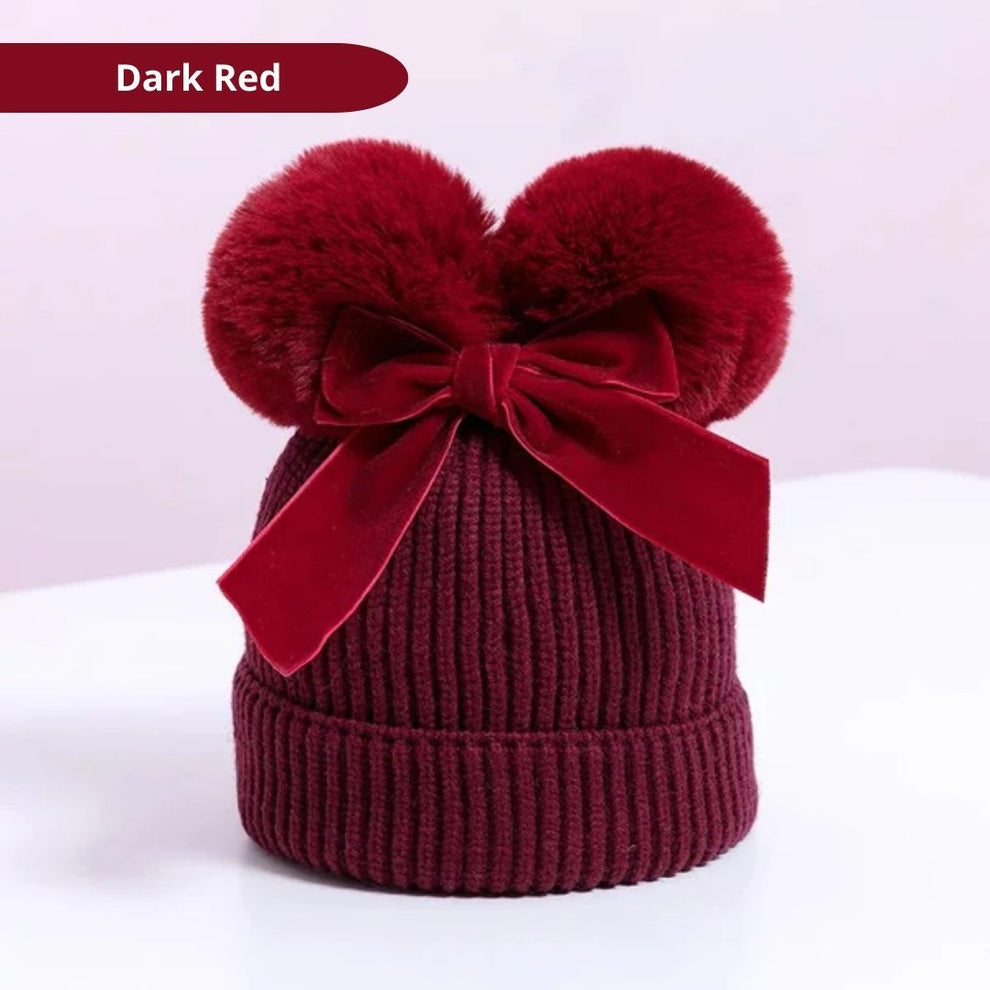 Baby|Junior Dark Red Personalised Pom Pom Hat