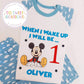 Pink Mickey Mouse "When I Wake Up" personalized birthday pyjamas for kids, featuring colorful Disney character print and soft fabric.