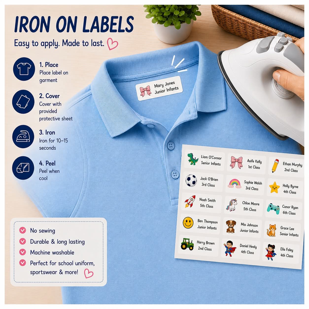 Personalised Iron On Clothing Name Labels