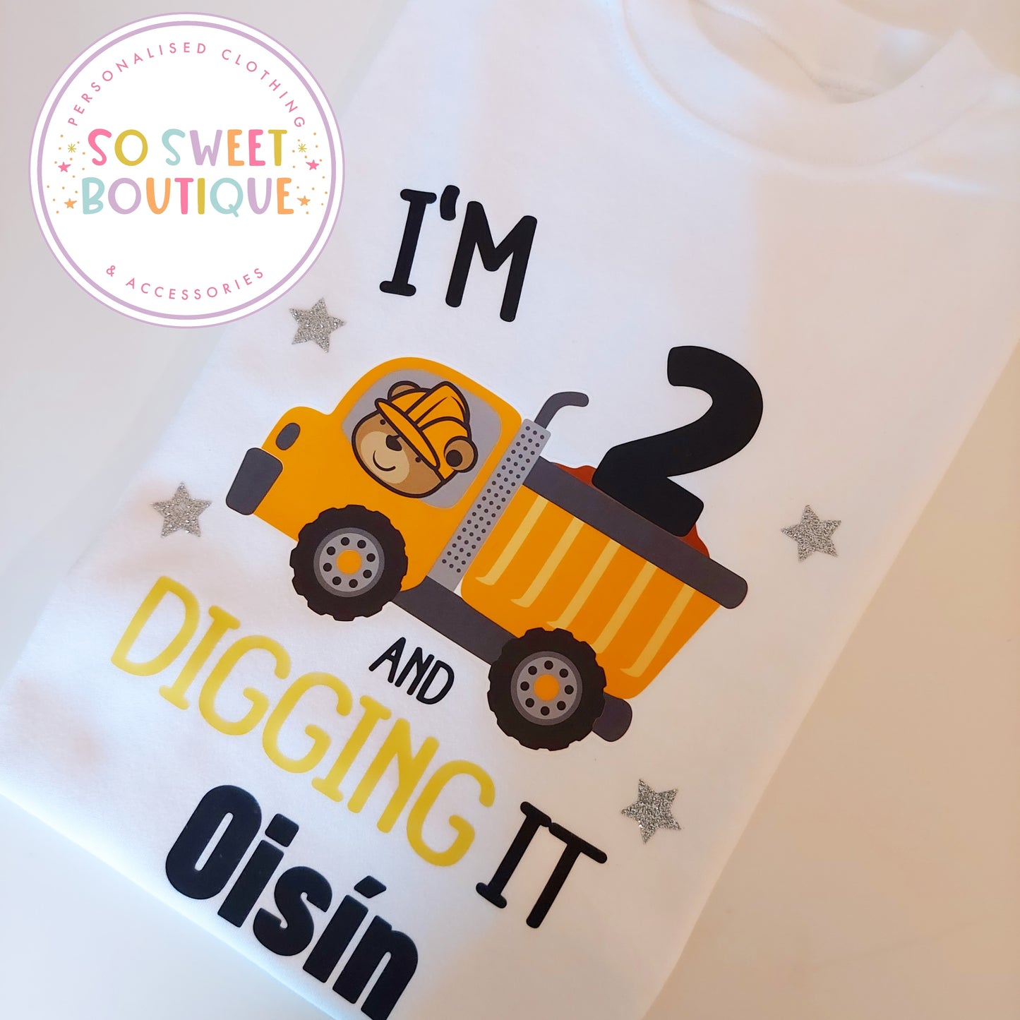 Bear Digger themed Birthday White T-Shirt - SoSweetBoutiqueLtd