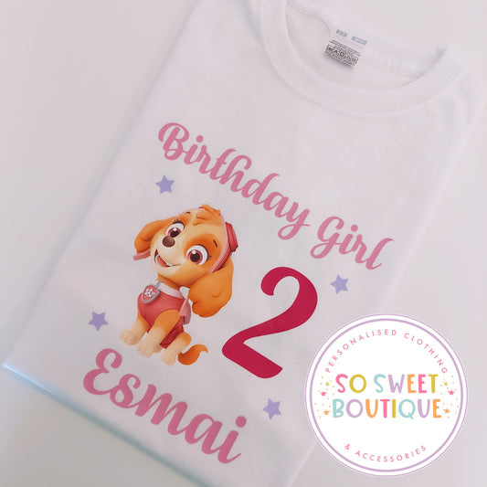 Paw Patrol Skye themed Birthday White T-Shirt