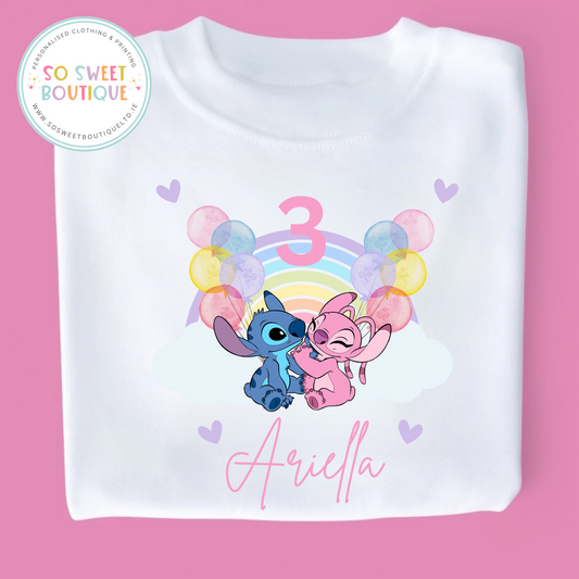 Stitch themed Birthday White T-Shirt