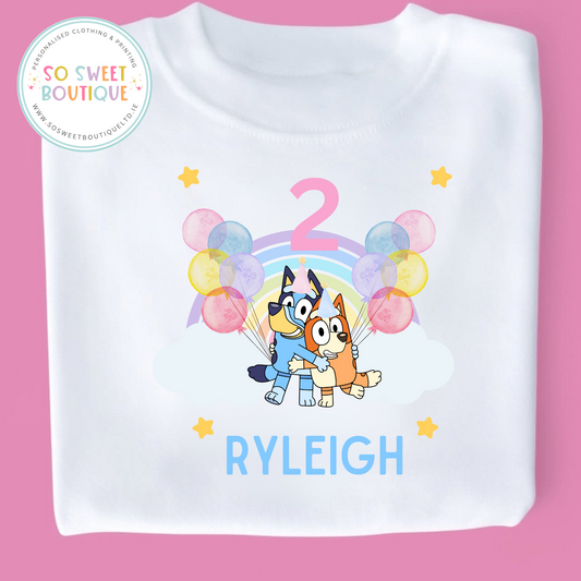 Bluey themed Birthday White T-Shirt