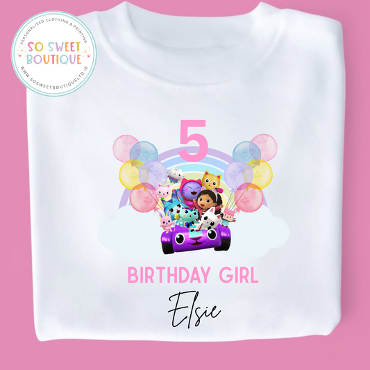Gabby's Dollhouse themed Birthday White T-Shirt