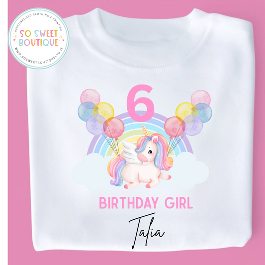 Unicorn themed Birthday White T-Shirt