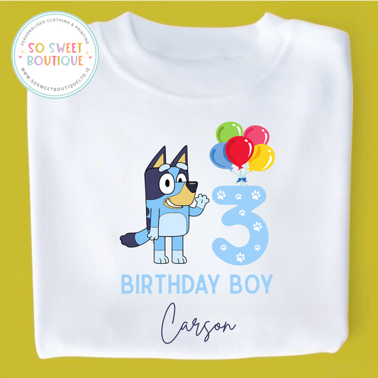 Bluey themed Birthday White T-Shirt