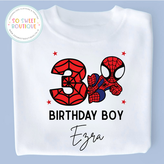 Spiderman themed Birthday White T-Shirt