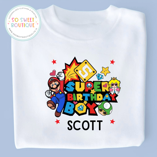 Super Mario themed Birthday White T-Shirt