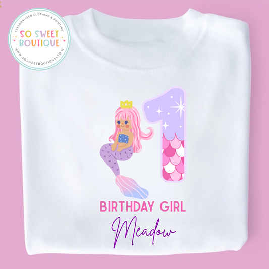Mermaid themed Birthday White T-Shirt
