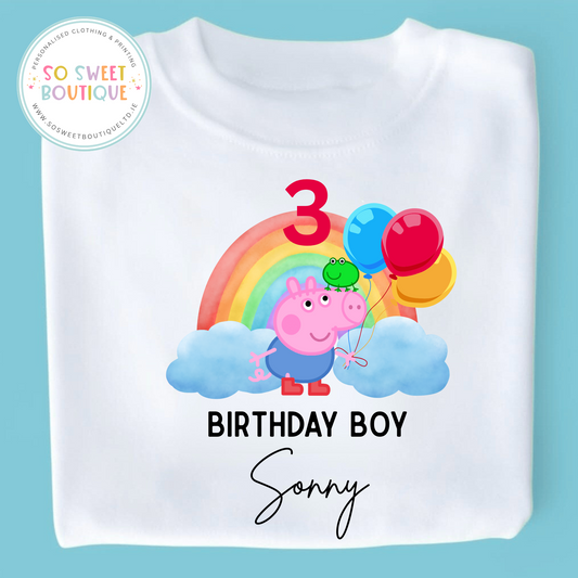 George Pig themed Birthday White T-Shirt