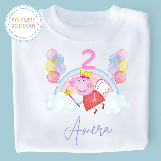Peppa Pig themed Birthday White T-Shirt