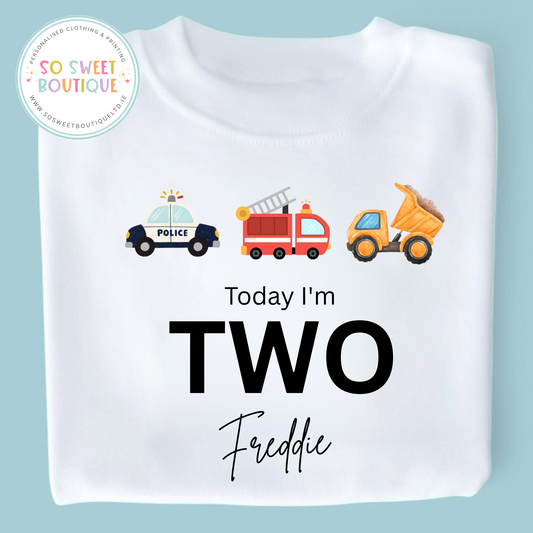 Police Car, Fire Engine, Truck themed Birthday White T-Shirt