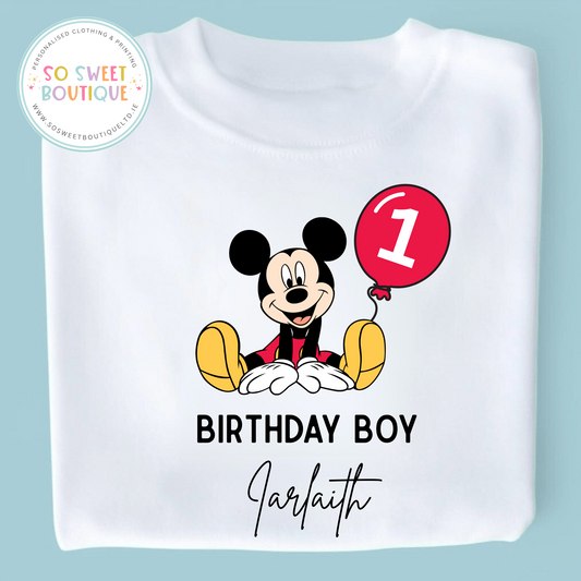 Mickey Mouse themed Birthday White T-Shirt