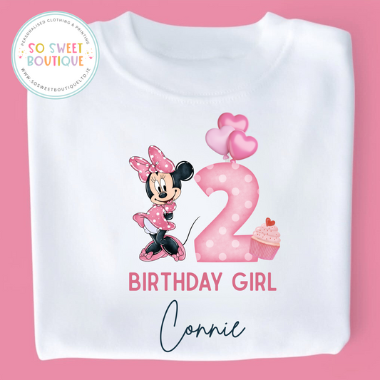 Minnie Mouse themed Birthday White T-Shirt