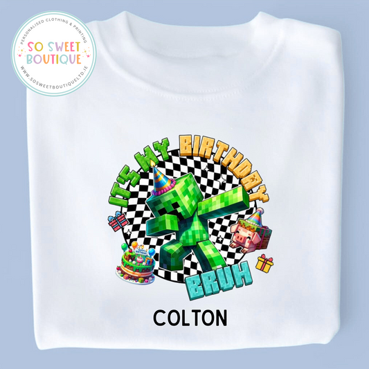 Minecraft themed Birthday White T-Shirt