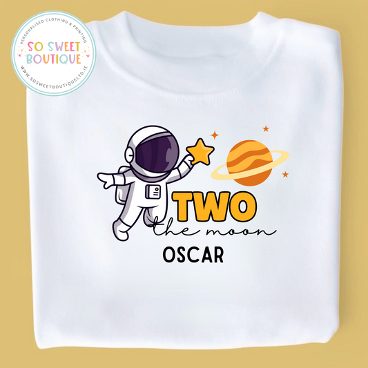Two The Moon Space themed Birthday White T-Shirt