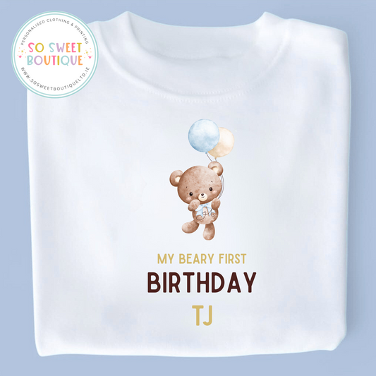 Beary First themed Birthday White T-Shirt