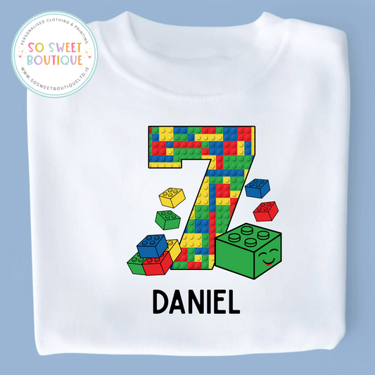 Building Blocks themed Birthday White T-Shirt