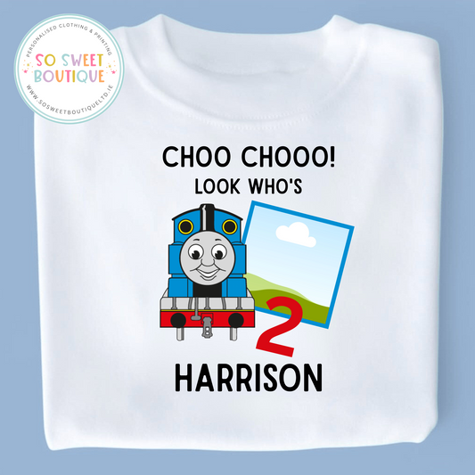 Thomas themed Image Upload Birthday White T-Shirt