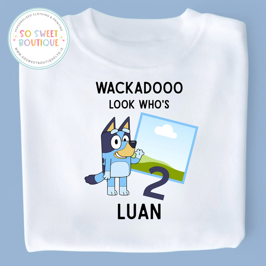 Bluey themed Image Upload Birthday White T-Shirt