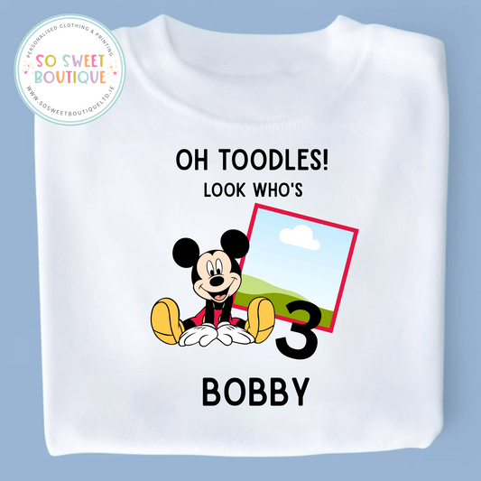 Mickey Mouse themed Image Upload Birthday White T-Shirt