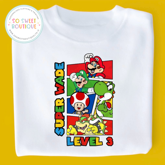 Super Mario themed Birthday White T-Shirt