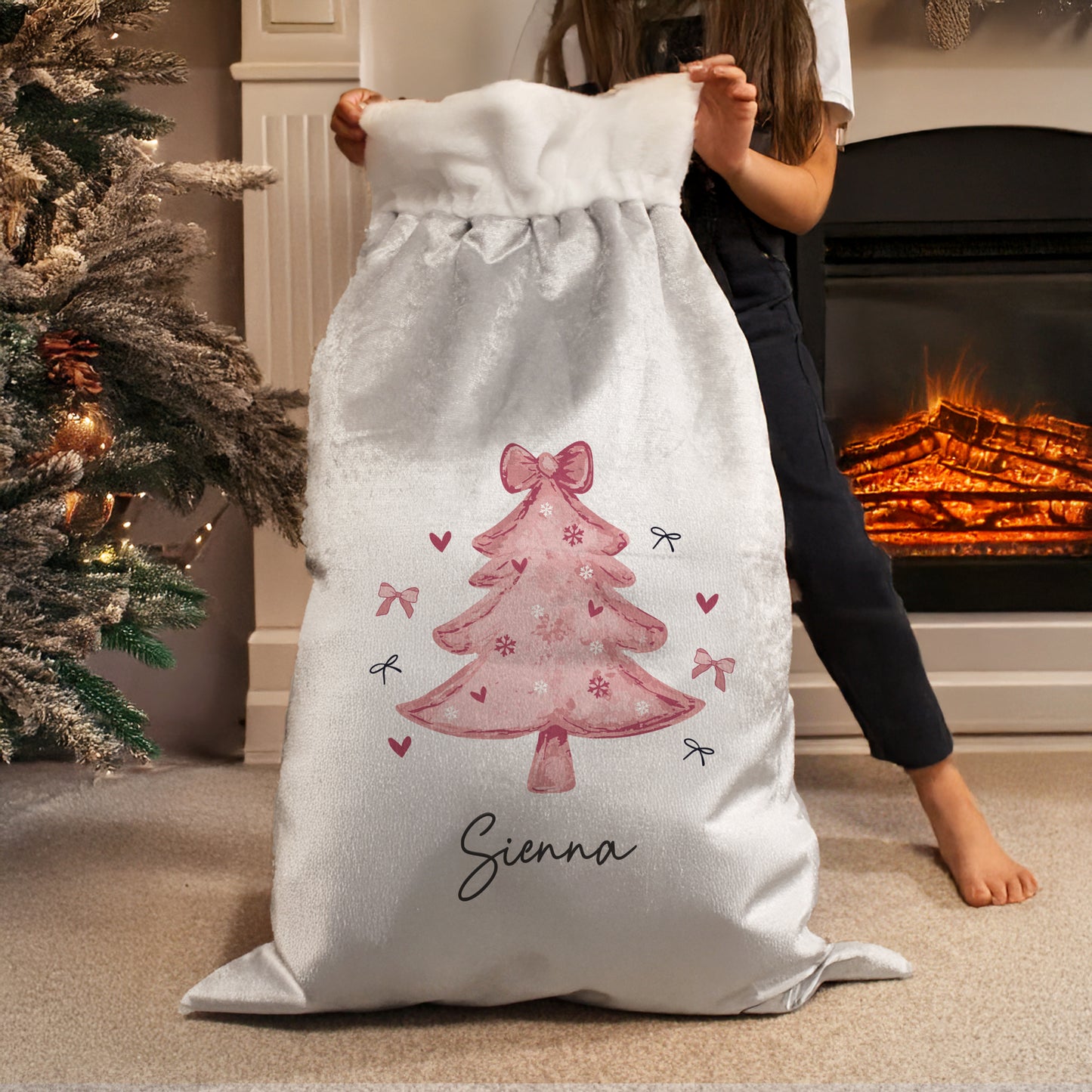 Pink Tree Personalised Christmas Sack