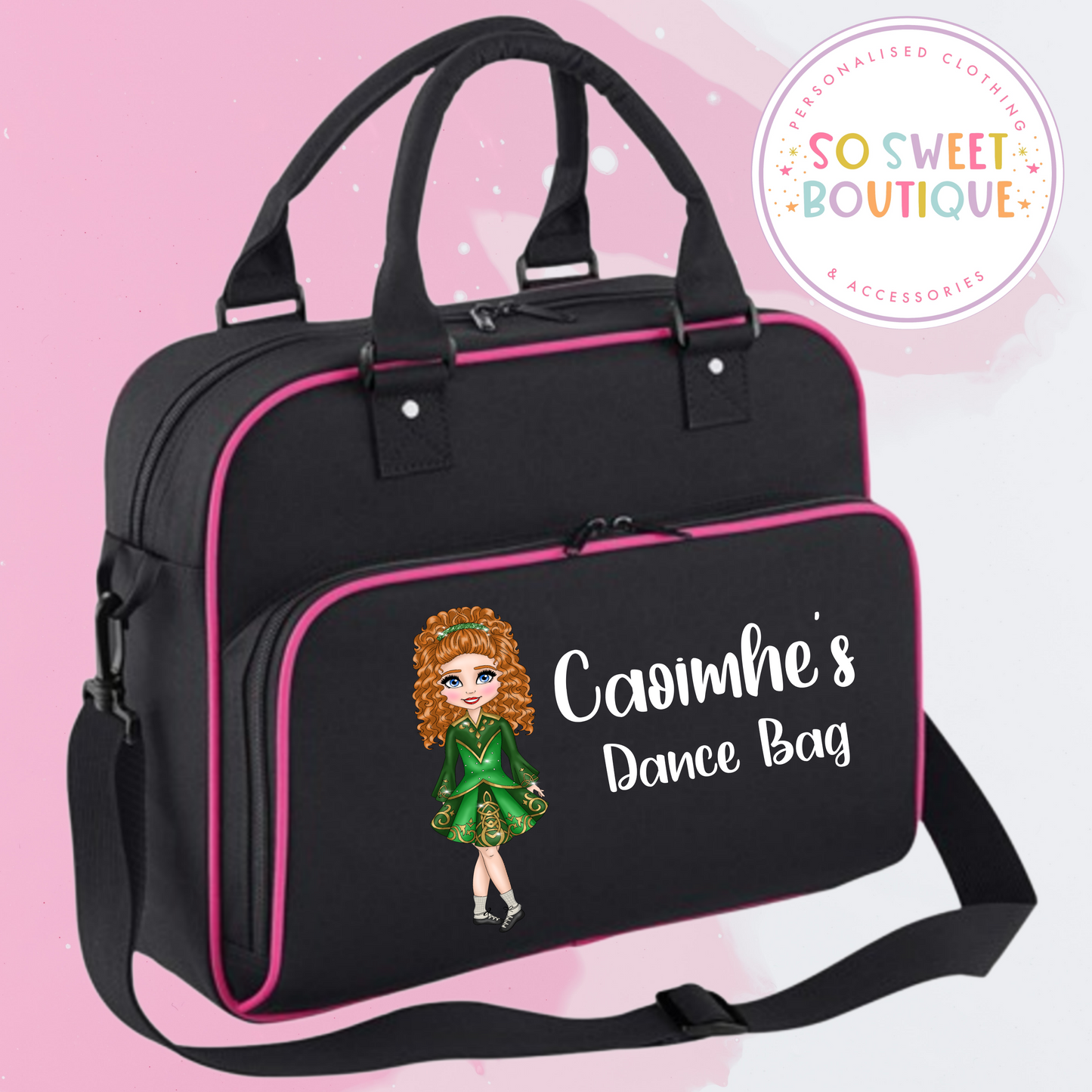 Irish Dancing themed Personalised Black & Pink Shoulder Bag