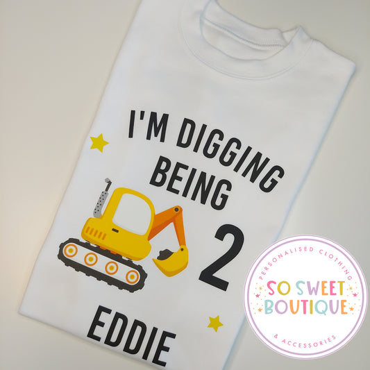 Digger themed Birthday White T-Shirt - SoSweetBoutiqueLtd