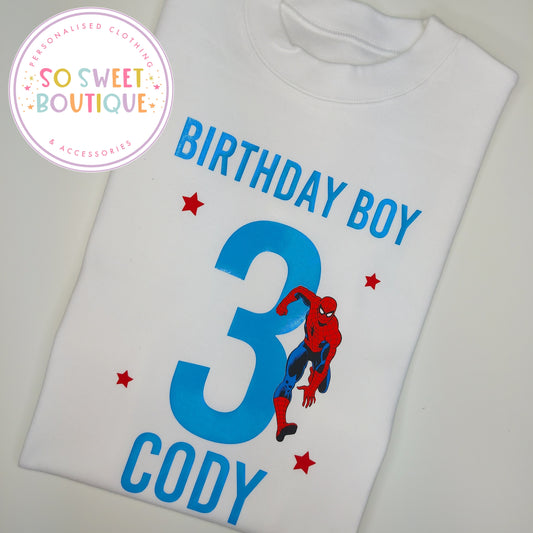 Spiderman themed Birthday White T-Shirt - SoSweetBoutiqueLtd