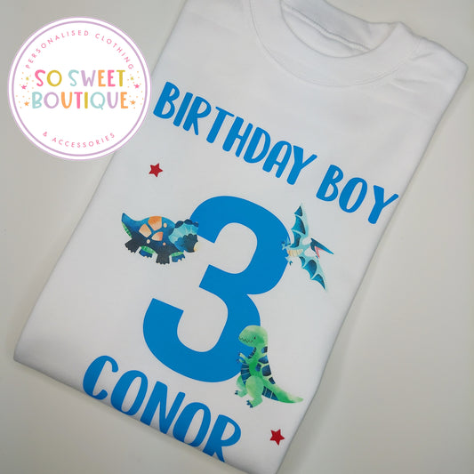 Dinosaur themed Birthday White T-Shirt - SoSweetBoutiqueLtd