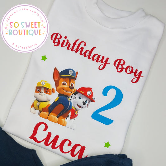 Paw Patrol themed Birthday White T-Shirt - SoSweetBoutiqueLtd