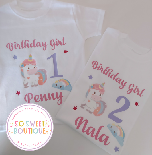Unicorn themed Birthday White T-Shirt - SoSweetBoutiqueLtd