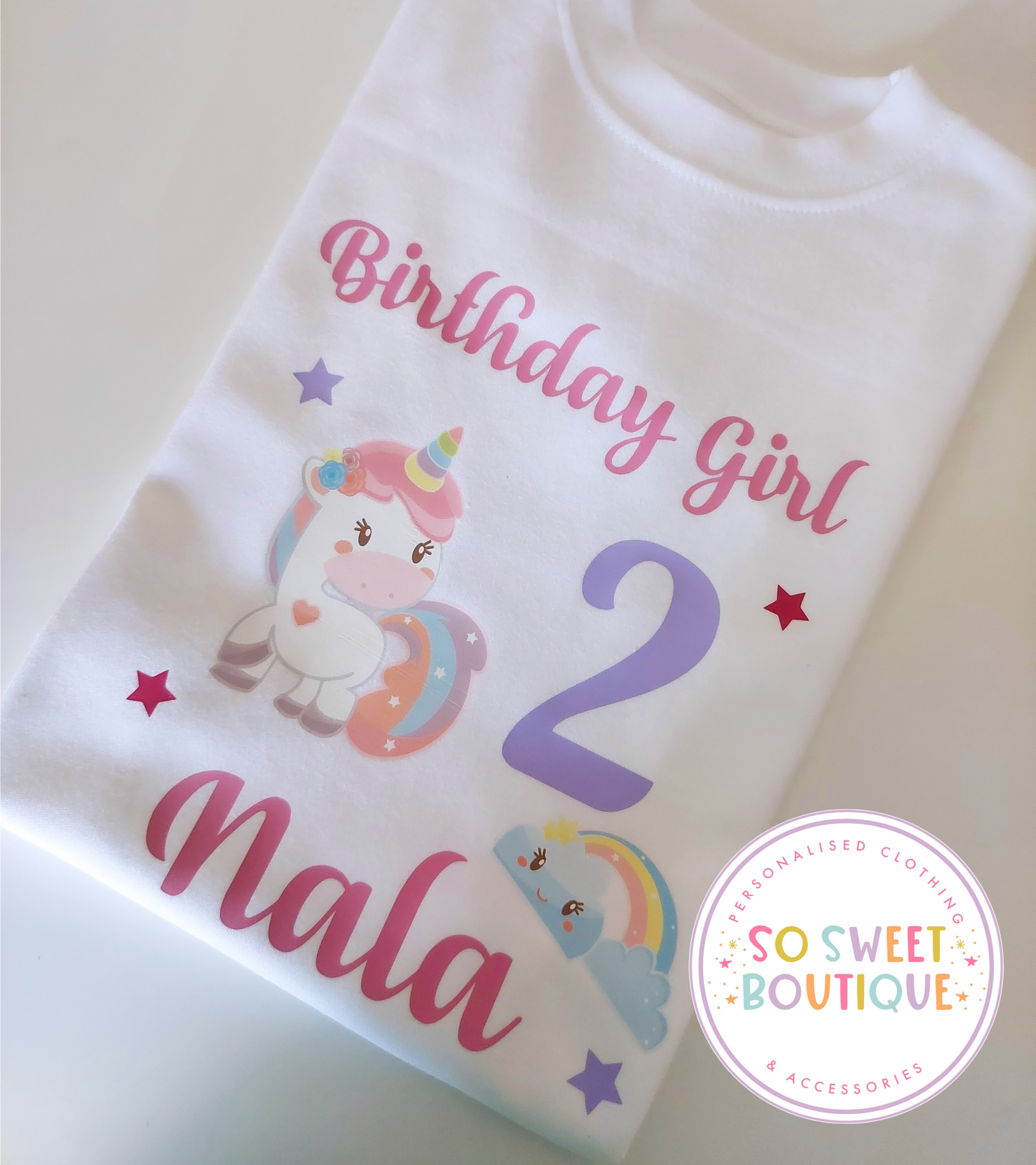 Unicorn themed Birthday White T-Shirt - SoSweetBoutiqueLtd