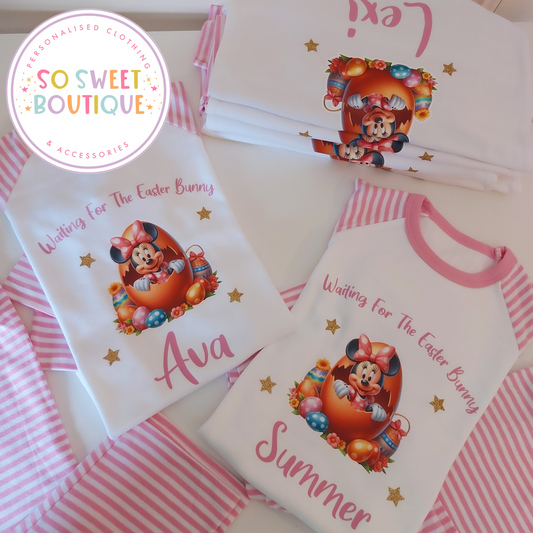 Waiting For The Easter Bunny Minnie Mouse themed Pyjamas - SoSweetBoutiqueLtd