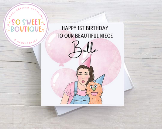 Pink Ms Rachel Birthday Card