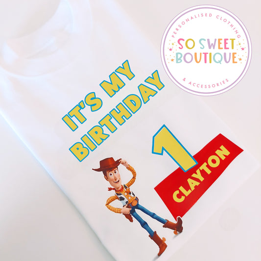 Woody Toy Story themed Birthday White T-Shirt - SoSweetBoutiqueLtd